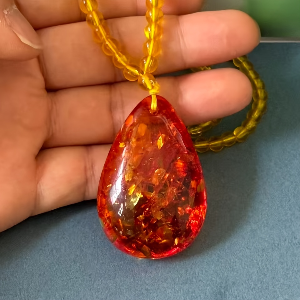 Women's Natural Amber Water Drop Pendant Necklace, Casual Wear